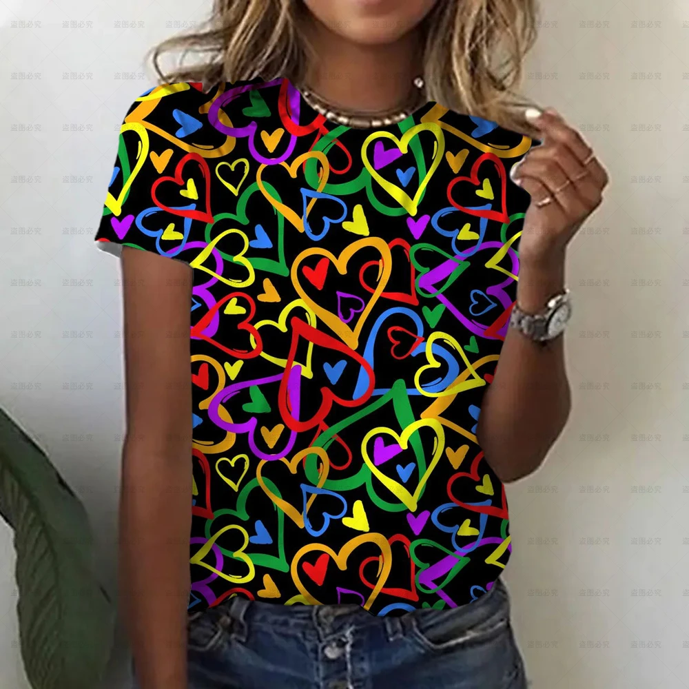 Fashion Musik T Shirt Wanita Musim Panas Leher Bulat Kasual Longgar Catatan Cetak Floral T Shirt Tie Dye Elegan Top Lengan Pendek Y2K - 4