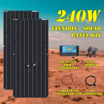 Fleksibel Panel Tenaga Surya / Solar Panel 12 V Kit 240 W 360 W 480 W 600 W 720 W Charge Controller Kabel untuk Baterai RV Trailer Perahu Kabin Caravan Truk