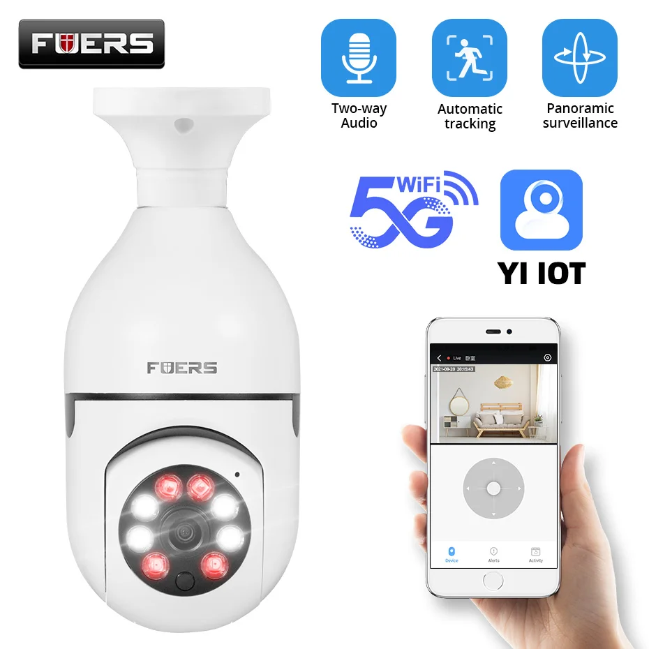 Fuers 5G Wifi E27 Bulb Pengawasan Kamera IP 2MP Penglihatan Malam Nirkabel Kamera Dalam Ruangan Rumah Kamera Perlindungan Keamanan Video CCTV - 0