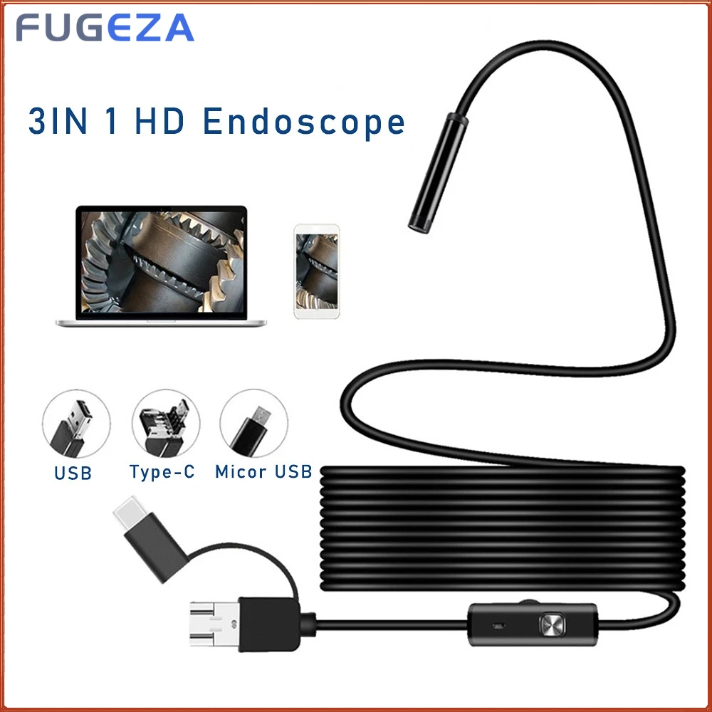 FUGEZA USB Video Industria Endoskop Borescope Tipe C untuk OTG Android Windows PC Kamera Ular Inspeksi 5mm 7mm Tahan Air - 0