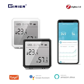 GIRIER Tuya ZigBee Sensor Kelembaban Suhu Pintar Termometer Pintar Nirkabel Layar LCD Hygrometer Bekerja dengan Alexa Hai Google