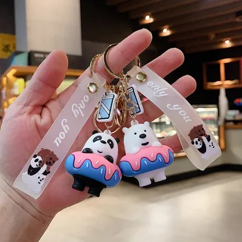 Gantungan Kunci Panda Donat Kartun Kreatif untuk Fashion Wanita Gantungan Kunci Resin Beruang Kutub Lucu Tas Pacar Perhiasan Gantungan Kunci Mobil