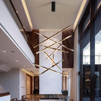 Garis Modern Lampu Liontin LED Dapat Diredupkan untuk Ruang Makan Ruang Tamu Lampu Gantung Tangga Perlengkapan Desain Suspensi Pencahayaan Dekorasi Rumah