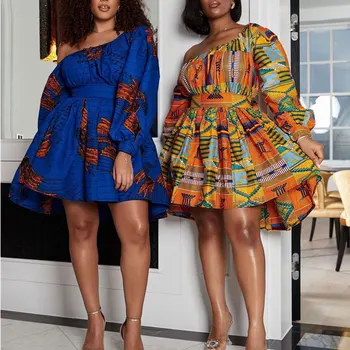 Gaun Afrika Gaun Mini Off Bahu Seksi Wanita Gaun Afrika Motif Suku Dashiki Pakaian Afrika Jubah Africaine Femme