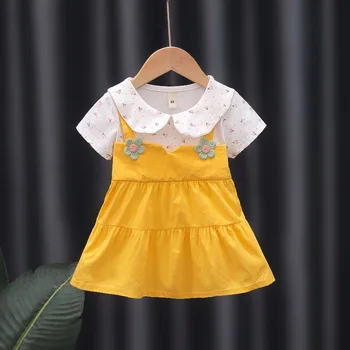 Gaun Bayi Perempuan Musim Panas Gaun Putri A-Line Kerah Boneka Kostum Pernikahan Bunga Pakaian Anak Kasual Pakaian Anak Bayi A1023