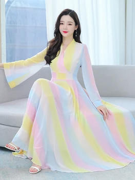 Gaun Lengan Panjang Kasual Pantai Sifon Elegan Pakaian Wanita Gaun Maxi Mode Korea Prom Musim Semi Musim Panas 2023 Malam Mewah
