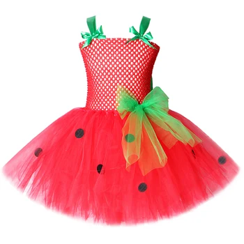 Gaun Tutu Bayi Perempuan Gaun Putri Stroberi untuk Kostum Ulang Tahun Anak Perempuan Semangka Kostum Natal Halloween Balita