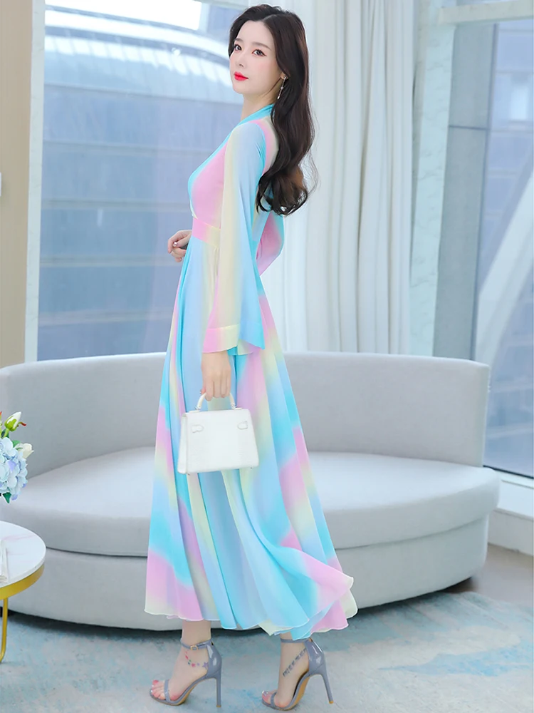 Gaun Lengan Panjang Kasual Pantai Sifon Elegan Pakaian Wanita Gaun Maxi Mode Korea Prom Musim Semi Musim Panas 2023 Malam Mewah - 3