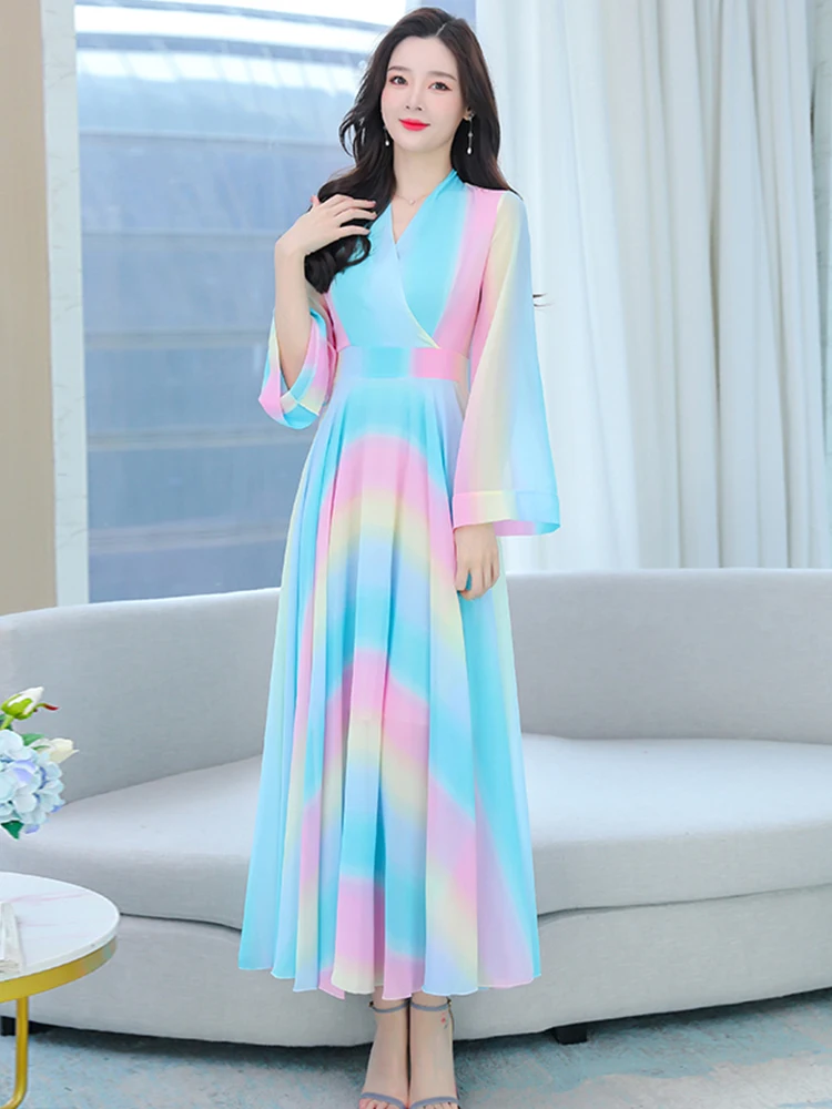 Gaun Lengan Panjang Kasual Pantai Sifon Elegan Pakaian Wanita Gaun Maxi Mode Korea Prom Musim Semi Musim Panas 2023 Malam Mewah - 4