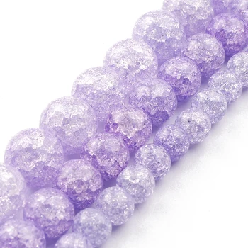 Grosir Perles Kristal Retak Ungu untuk Pembuatan Perhiasan Gelang Diy Manik-manik Bulat Kuarsa 15 