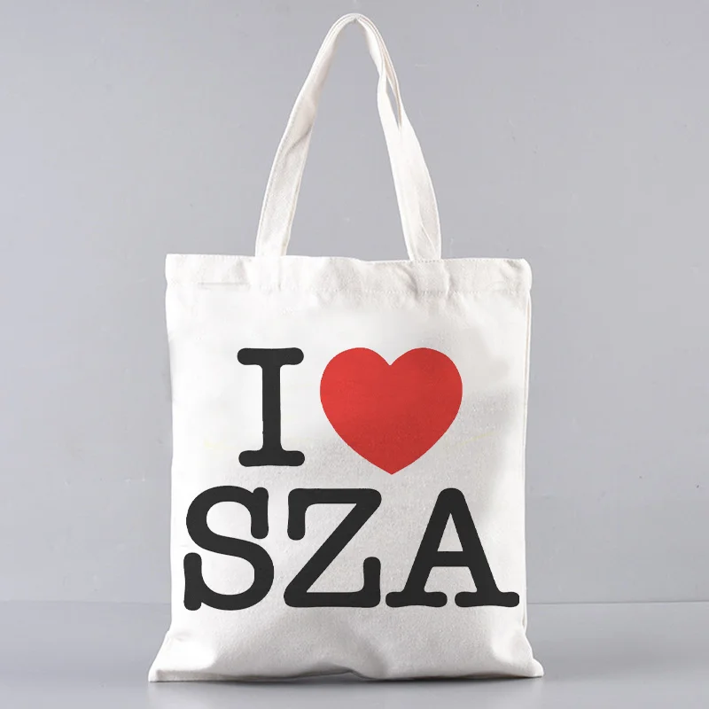 Harajuku SOS Shopper Juje Tote Tas Kanvas Kasual Tas Tangan Hitam Putih Lebih Besar Vintage I Love SZA Tote Tas Belanja untuk Wanita - 3