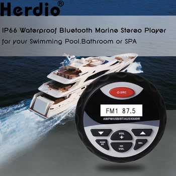Herdio Marine Audio Bluetooth Stereo Tahan Air Kapal Penerima Radio AM FM Pemutar MP3 Input USB AUX untuk Sepeda Motor Kapal Pesiar ATV UTV