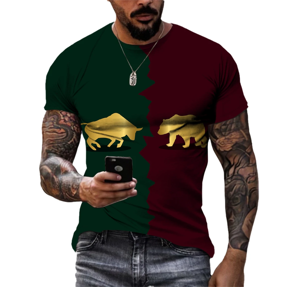 Hewan Kepala Banteng Totem Spanyol Adu Banteng 3D Printing T-shirt Kepribadian Tren Street Lengan Pendek Nyaman Olahraga Top 6X - 2