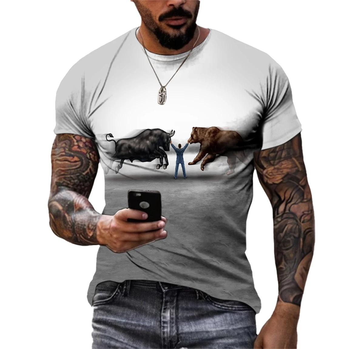 Hewan Kepala Banteng Totem Spanyol Adu Banteng 3D Printing T-shirt Kepribadian Tren Street Lengan Pendek Nyaman Olahraga Top 6X - 5