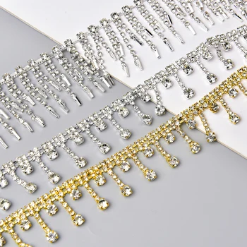 Hiasan Bunga Kristal Berlian Imitasi Yang Indah Rantai Liontin Jumbai Perak Dekorasi Kalung Pernikahan Kain Jahit Applique Kostum