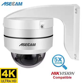 Hikvision Kompatibel dengan Kamera IP PTZ 8MP 4K Kubah Luar Ruangan Onvif PoE Zoom Optik 5X Audio CCTV Kamera Pengintai Pelacakan Otomatis AI
