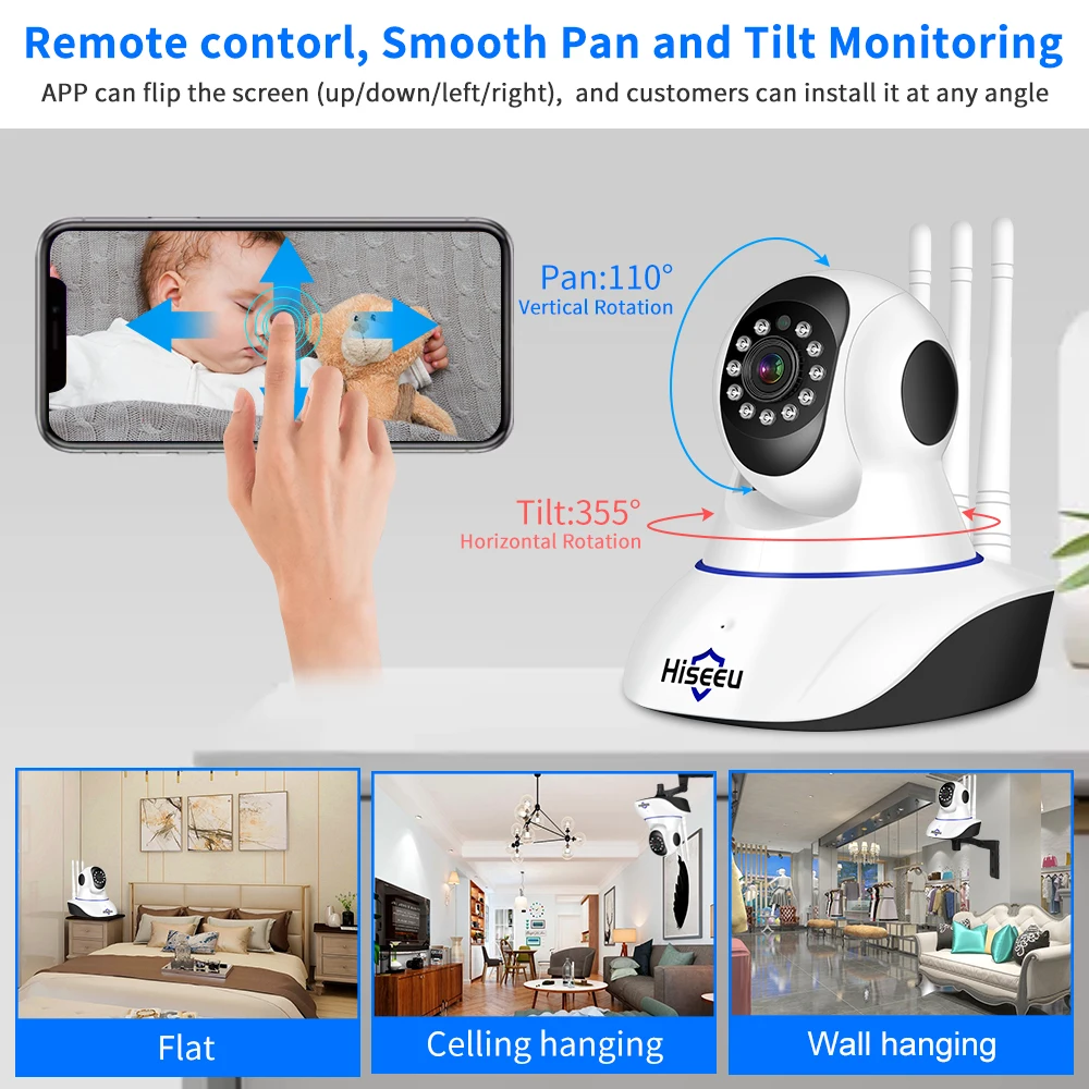 Hiseeu Keamanan Rumah Kamera IP Wifi 2MP 5MP Rekaman Audio Monitor Bayi CCTV P2P Dalam Ruangan Kamera Keamanan Wifi untuk Rumah - 4