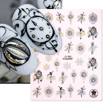 Holographic Countdown Clock Kuku Manikur Stiker Bronzing Renda Balet Kepingan Salju Desain Tahun Baru Bahasa Polandia Stiker Perlengkapan JICJ082