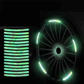 Hub Roda Mobil Stiker Reflektif Hijau Neon Kepribadian Kreatif Pelek Ban Strip Reflektif Aksesori Mengemudi Malam