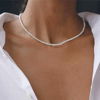 ID Fashion Beaded Choker Pearl Necklace Untuk Wanita Kalung Rantai Warna Emas Kalung Kerah Rantai Kalung Manik-manik Perhiasan Antik