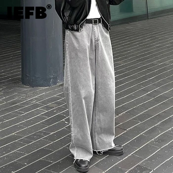 IEFB Jeans Pria Musim Semi Korea Longgar Dapat Dicuci Celana Kasual Kaki Lebar Lurus 2023 Celana Panjang Pria Vintage Warna Solid 9A7243