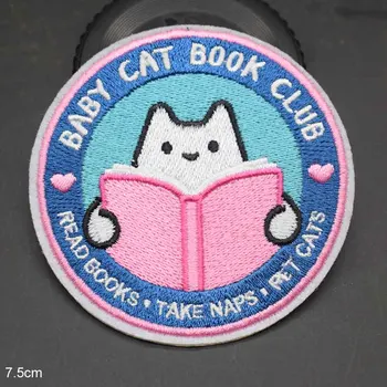 Indah Membaca Buku Bayi Kucing Seri Seni Kerajinan Besi Pada Pakaian Desain Fashion Patch untuk Anak-anak Anak-anak Pakaian Stiker Pakaian