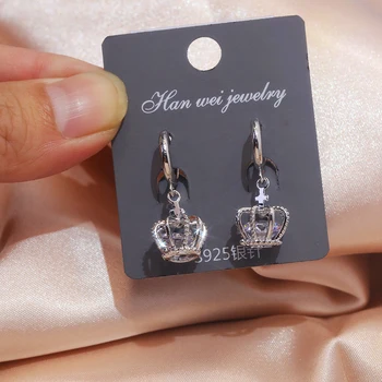 JUWANG 2021 Perhiasan Anting-Anting Drop Wanita Fashion Baru Anting-Anting Menjuntai Mahkota Zirkon Kubik AAA untuk Pesta Pernikahan
