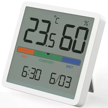 Jam Digital LCD Hygrothermograph Termometer Dalam Ruangan Hygrometer Meja Desktop Kantor Rumah Monitor Pengukur Kelembaban Suhu