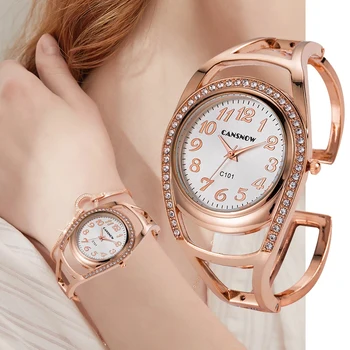 Jam Tangan Wanita Gelang Berlian Imitasi Mode 2023 Jam Tangan Kuarsa Mewah Bergaya Baru Jam Gaun Dial Emas Perak HOT Montre Femme