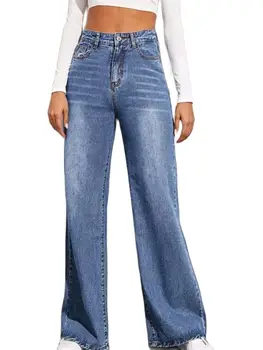 Jeans Longgar Pinggang Tinggi Baru 2021 untuk Wanita Mode Kasual Denim Celana Kaki Lebar Celana Kasual Jalanan Pengiriman Drop Global
