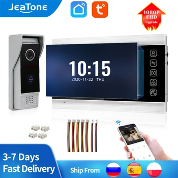Jeatone Interkom Video Rumah 1080P-FHD Kamera Bel Pintu Video untuk Apartemen Monitor 7 Inci Mendukung Interkom Tuya Buka Kunci Satu Tombol