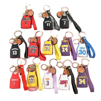 Jersey Bola Basket Gantungan Kunci Silikon 3D Penggemar Bola Basket Kekasih Jersey Liontin Perhiasan Hadiah Ransel Anak Laki-laki Gantungan Kunci Mobil