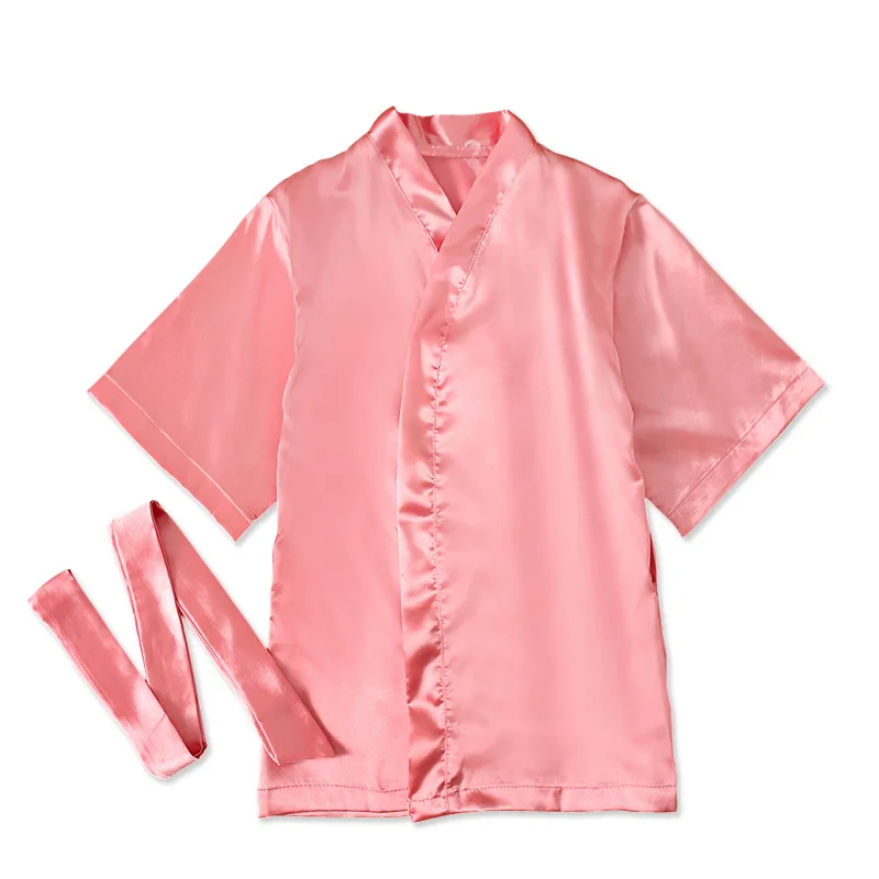 Jubah Anak-anak Jubah Mandi Kimono Satin Sutra Padat Baju Tidur Piyama Ulang Tahun Pakaian Tidur Anak Laki-laki Perempuan Jubah 12 Bulan -5 Tahun - 3