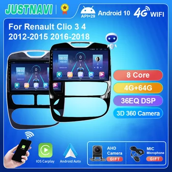 Justnavi 2 Din Android10 Radio Mobil untuk Renault Clio 3 4 Pemutar DSP Multimedia Stereo 2012-2019 Pemutar Video Navigasi GPS Carplay RDS