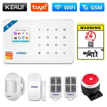 KERUI Tuya Smart WIFI GSM Sistem Alarm Keamanan Bekerja dengan Alexa Detektor Gerakan Pencuri Rumah Aplikasi Sensor Jendela Pintu Asap