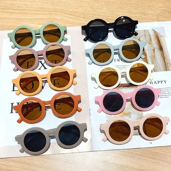 Kacamata Hitam Anak-anak Kacamata Hitam Wajah Kecil Bingkai Bulat Solid Retro Korea Kacamata Kenyamanan Tahan Ultraviolet Kacamata Anak-anak