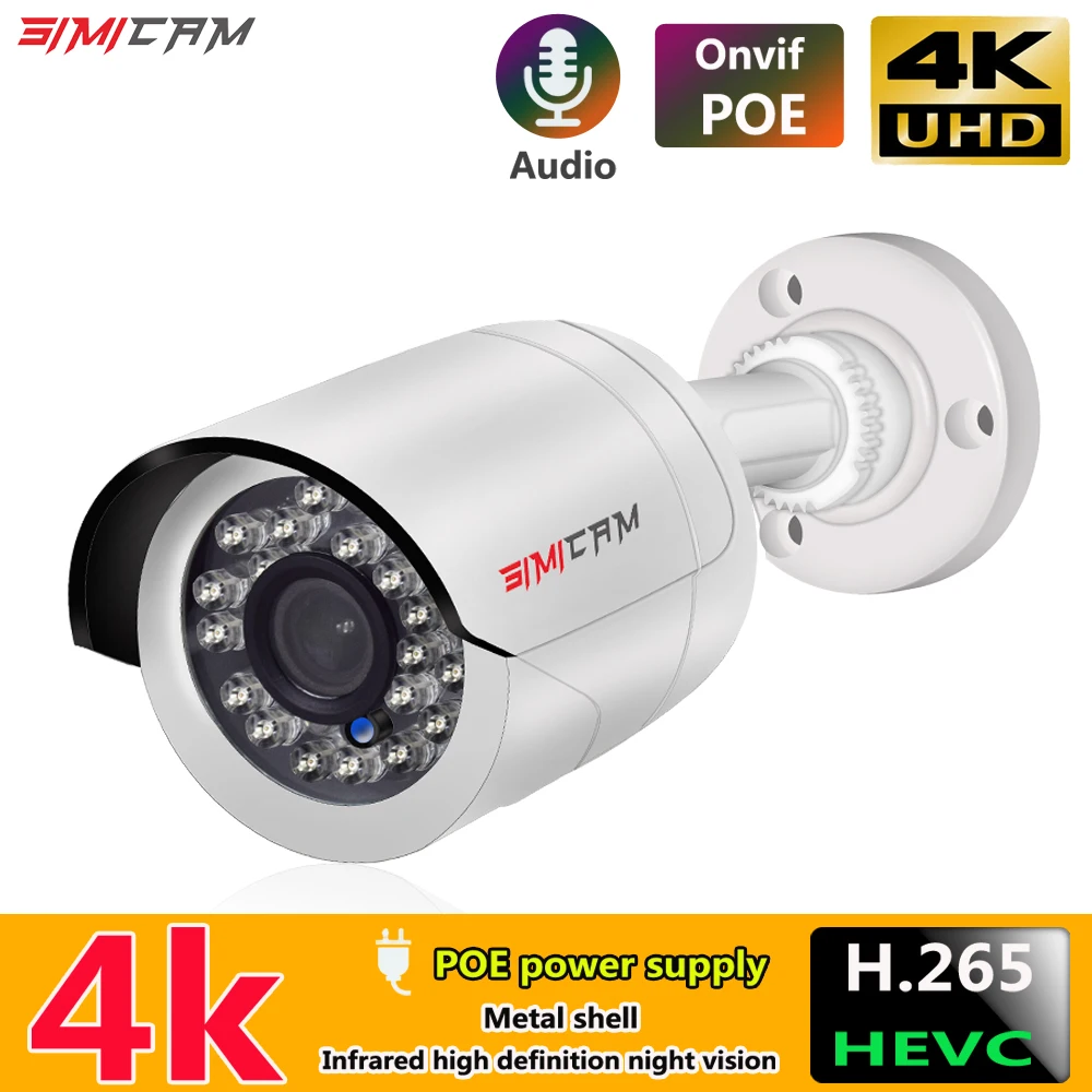 Kamera Pengintai Video 4K 8MP IP POE Onvif H265 Audio Cangkang Logam Luar Ruangan Peluru Tahan Air Penglihatan Malam 48V Kamera Keamanan 5MP - 0