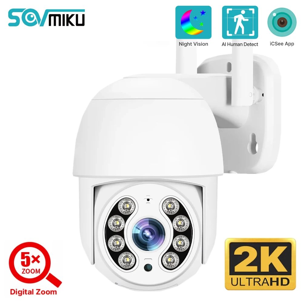 Kamera PTZ Wifi Pintar 2K Zoom Digital 5X Deteksi Manusia & Pelacakan Otomatis Kamera IP Warna Night Vision Kamera Keamanan Rumah - 0