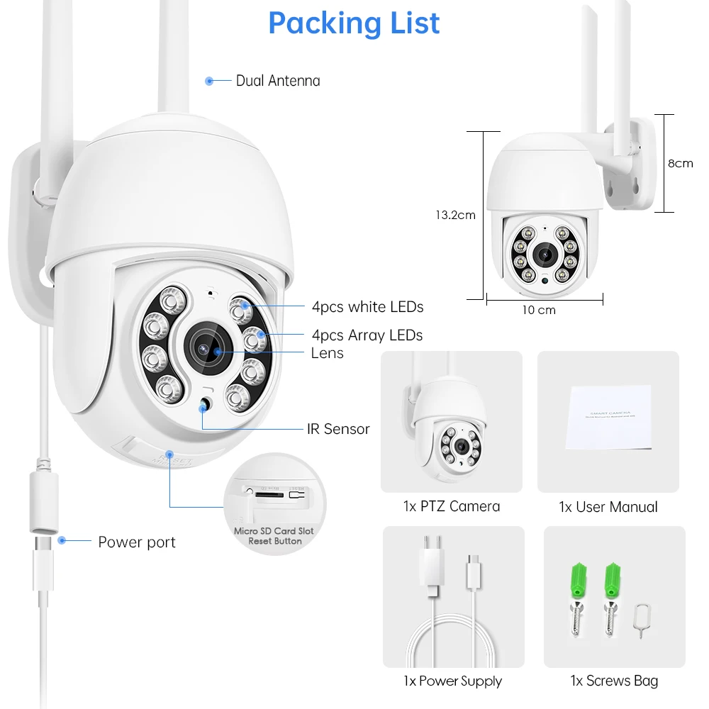 Kamera PTZ Wifi Pintar 2K Zoom Digital 5X Deteksi Manusia & Pelacakan Otomatis Kamera IP Warna Night Vision Kamera Keamanan Rumah - 1