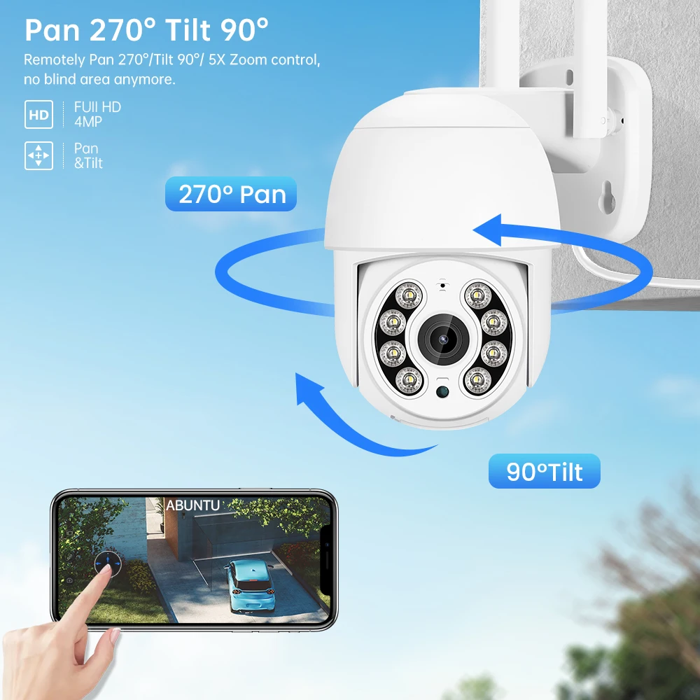 Kamera PTZ Wifi Pintar 2K Zoom Digital 5X Deteksi Manusia & Pelacakan Otomatis Kamera IP Warna Night Vision Kamera Keamanan Rumah - 2