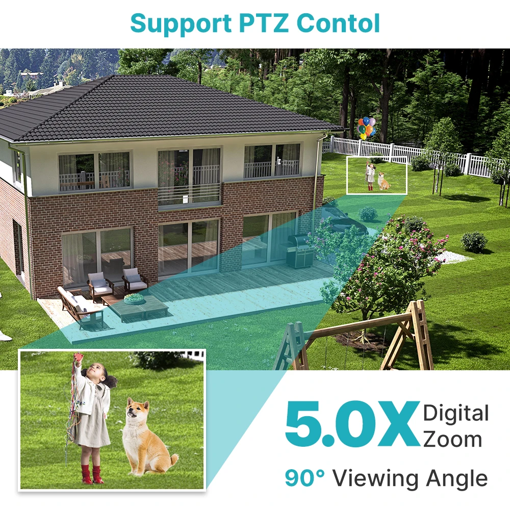 Kamera PTZ Wifi Pintar 2K Zoom Digital 5X Deteksi Manusia & Pelacakan Otomatis Kamera IP Warna Night Vision Kamera Keamanan Rumah - 3