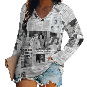 Kaos Kolase Koran Kaus Trendi Jackie Kennedy Kaus Oversize Gaya Jalanan Pakaian Desain Wanita Hadiah Ulang Tahun