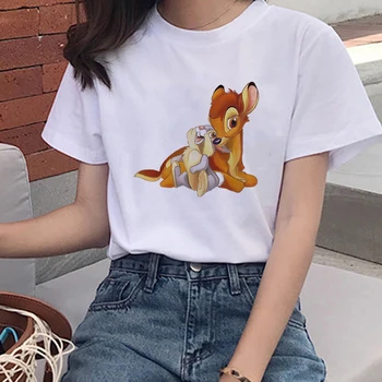 Kaos Wanita Harajuku Disney Deer Bambi Rabbit Thumper Kaos Grafis Anak Perempuan Atasan Kaos Lengan Pendek Dropship