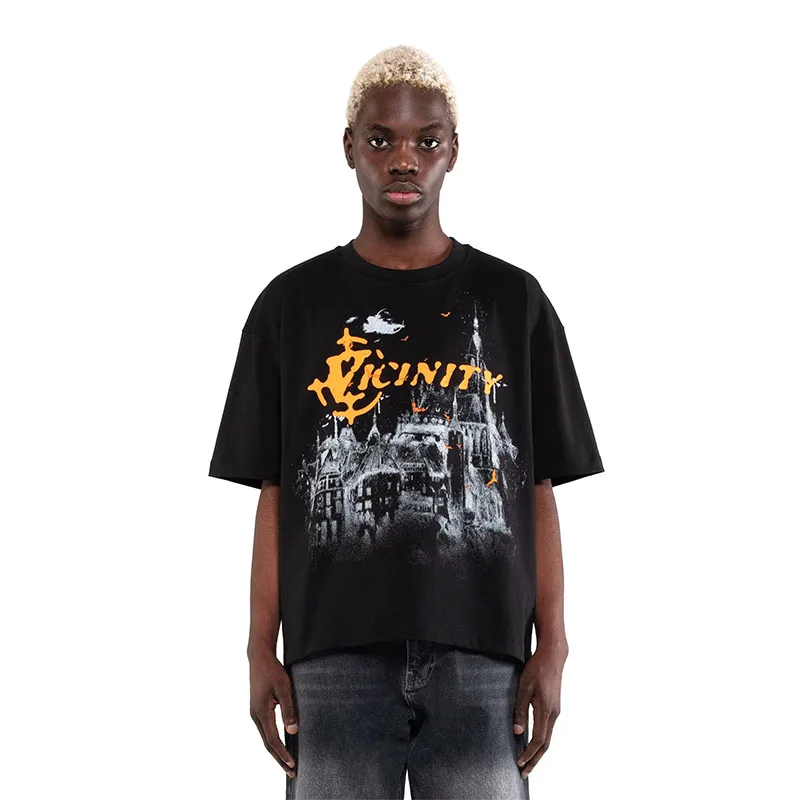 Kaos Pria Kebesaran Retro Harajuku Hip Hop Streetwear Y2k Grafis Hitam Musim Panas Atasan Katun Lengan Pendek Pakaian Bermotif - 1