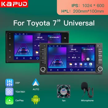 Kapud Android 11 Radio Mobil 7' Untuk Toyota Rav4 Hilux Prado Hiace Corolla Terios Aqua Vish CarPlay OTOMATIS 8 Inti DSP GPS Akses Internet Nirkabel 4G SWC