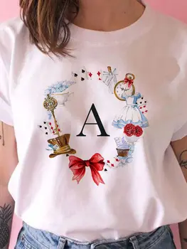 Kaus Disney Wanita Kasual Trendi Alice in Wonderland Kaus Harajuku Modern Poker Kreativitas Leher-O Atasan Cetak Produk Baru