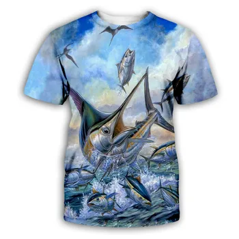 Kaus Gambar Ikan Laut Dalam Musim Panas untuk Pria Atasan Lengan Pendek Oversized Harajuku Kaus Trendi Kasual Kaus Poliester Pria