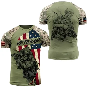 Kaus Veteran Tentara AS AS untuk Pakaian Pria Kaus Kamuflase Militer Kaus Atasan Gambar Tengkorak 3D Kaus Taktis Tentara Kaus Taktis