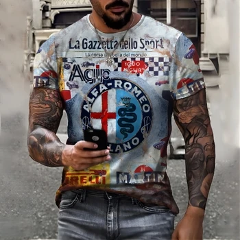 Kaus Vintage Pria Kaus 3D Cetak Castrol Kaus Atasan Balap Minyak Teluk Kaus Kebesaran Lengan Pendek Biker Pakaian Pria