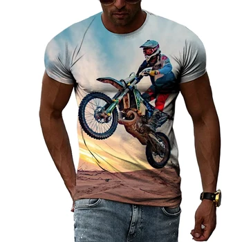 Kaus grafis Motocross Mode Pria 3D Baru Kaus Lengan Pendek Motif Kasual Musim Panas Atasan Kaus Pola Lokomotif Keren Atasan